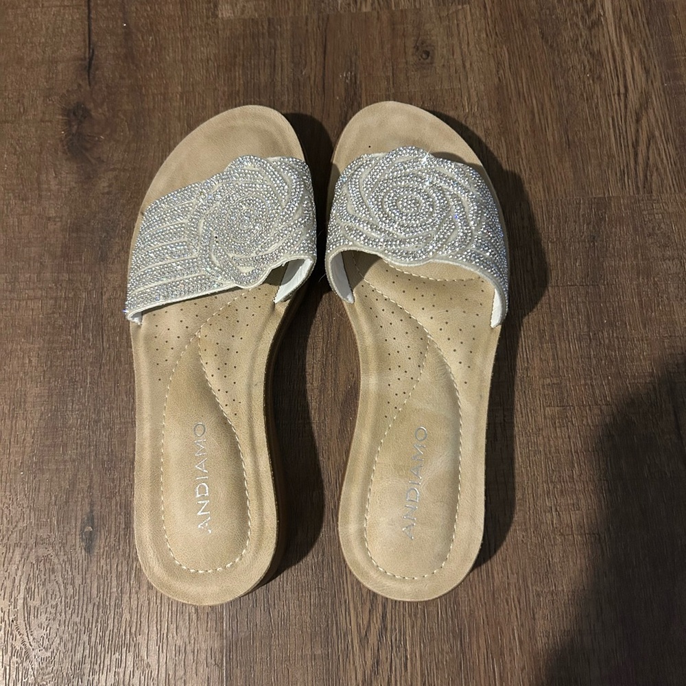 Andiamo Women's Elegant Silver Slide Sandals